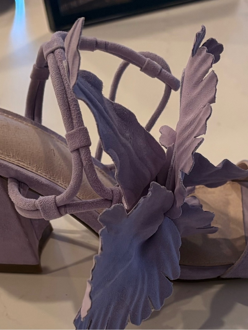 CECELIA NEW YORK Lavender Suede Floral Heeled Sandals